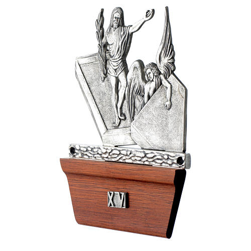Way of the Cross in silver plated bronze and wood, 15 stations. 16