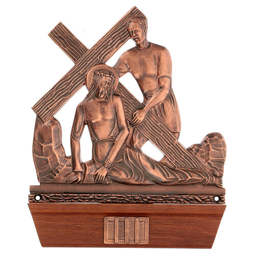 Way of the cross in copper plated bronze and wood, 15 stations 4