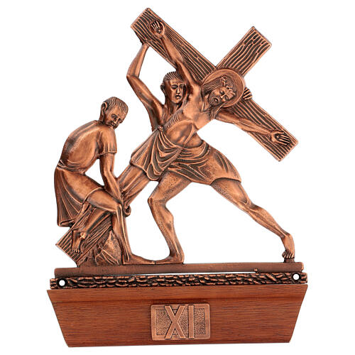 Way of the cross in copper plated bronze and wood, 15 stations 12