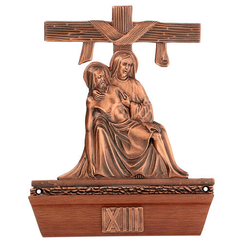 Way of the cross in copper plated bronze and wood, 15 stations 14