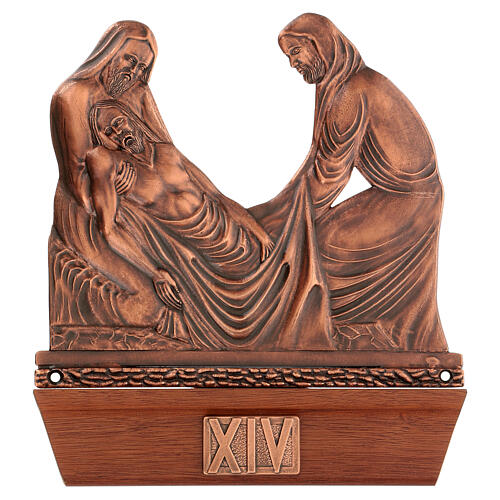 Way of the cross in copper plated bronze and wood, 15 stations 15