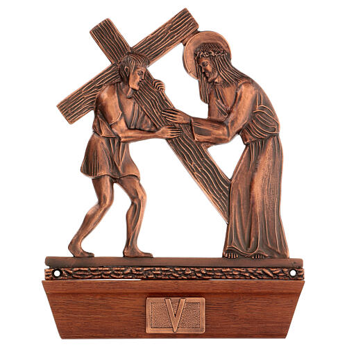 Vía Crucis bronce cobrizo 15 estaciones base madera 6