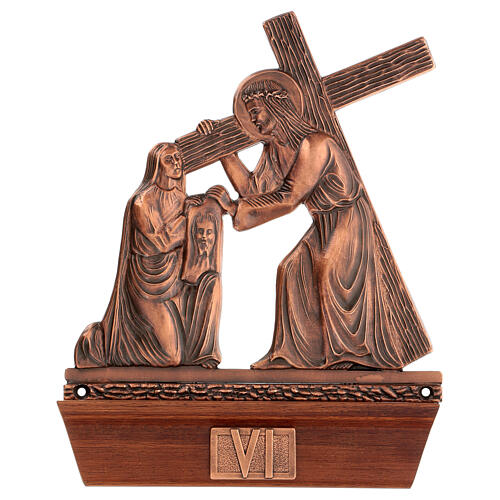 Vía Crucis bronce cobrizo 15 estaciones base madera 7