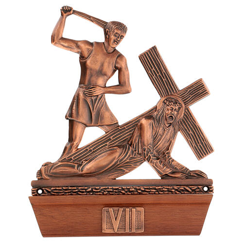 Vía Crucis bronce cobrizo 15 estaciones base madera 8