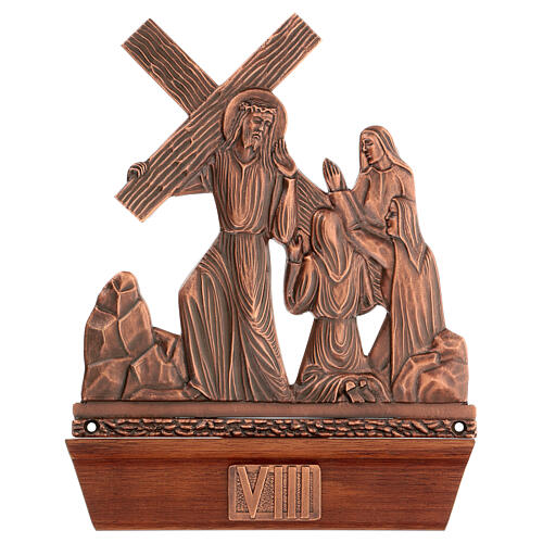 Vía Crucis bronce cobrizo 15 estaciones base madera 9