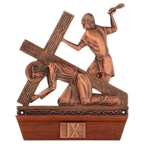 Vía Crucis bronce cobrizo 15 estaciones base madera 10