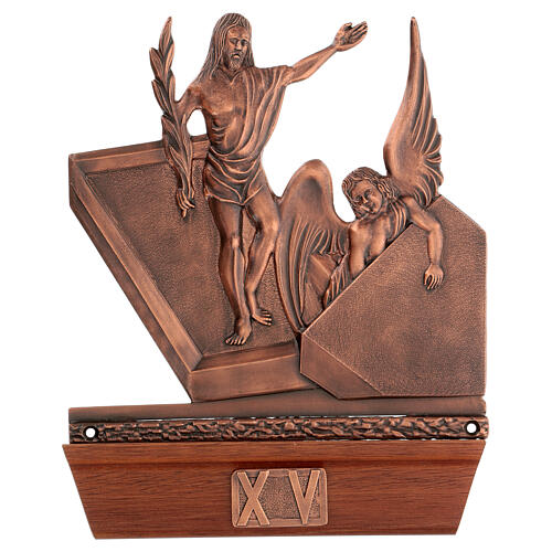 Vía Crucis bronce cobrizo 15 estaciones base madera 16