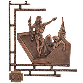 Via Sacra 15 estações em bronze acobreado cruz madeira