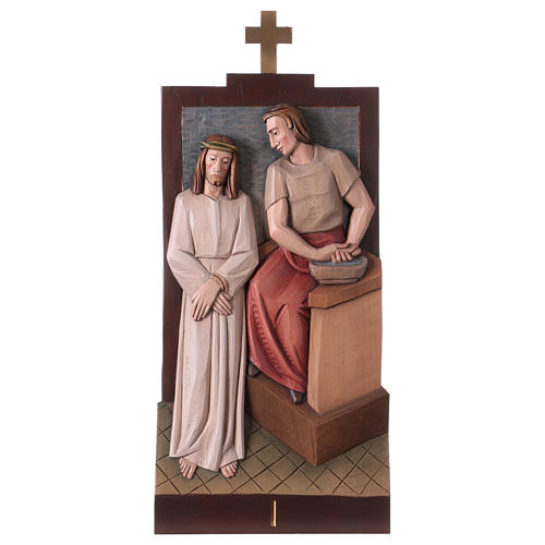Vía Crucis 14 estaciones madera coloreada Val Gardena 40x20 cm 1