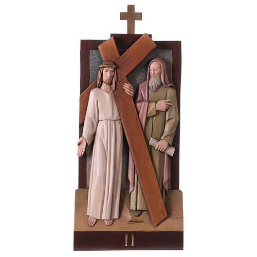 Vía Crucis 14 estaciones madera coloreada Val Gardena 40x20 cm 4
