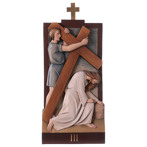 Vía Crucis 14 estaciones madera coloreada Val Gardena 40x20 cm 5
