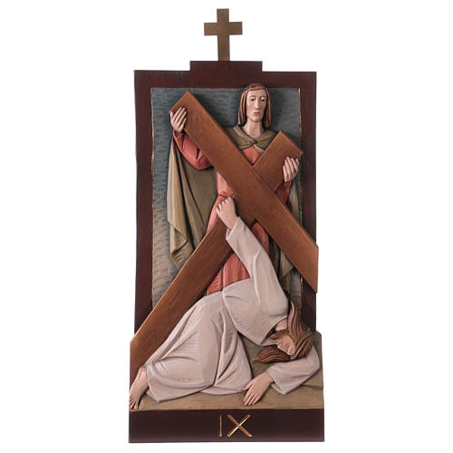Vía Crucis 14 estaciones madera coloreada Val Gardena 40x20 cm 11