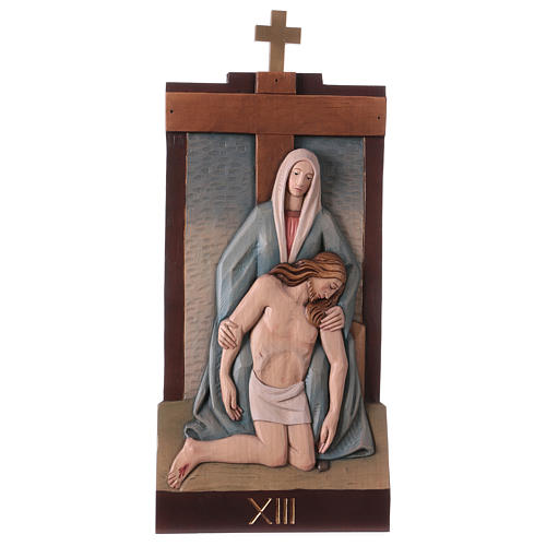 Vía Crucis 14 estaciones madera coloreada Val Gardena 40x20 cm 15