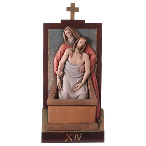 Vía Crucis 14 estaciones madera coloreada Val Gardena 40x20 cm 16