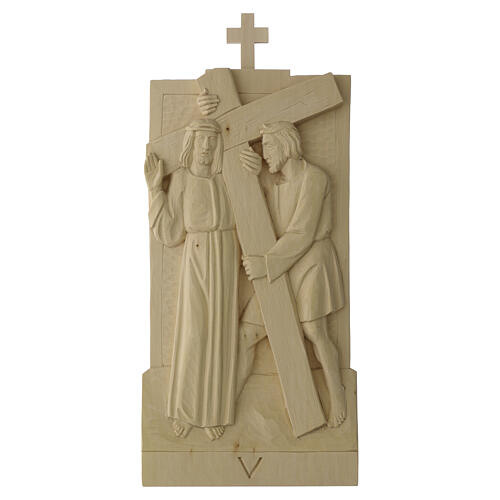 Via Crucis 14 stations in natural Valgardena wood, 40x20 cm 6