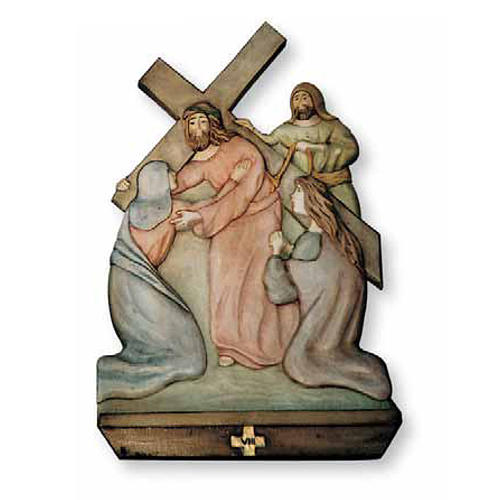 Stations of the Cross relief in painted wood 1
