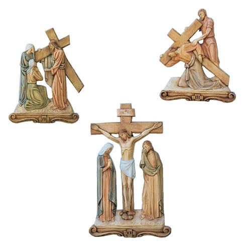 Vía Crucis 15 estaciones en relieve madera pintada 65x43 cm 1
