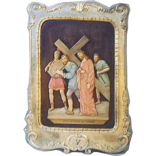 Vía Crucis 15 estaciones 100 x 70 cm madera tallada hoja de oro 1