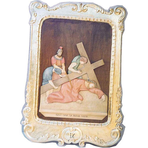 Vía Crucis 15 estaciones 100 x 70 cm madera tallada hoja de oro 2