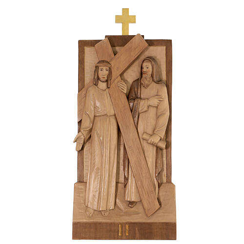 Way of the Cross 14 stations 40x20cm, in multi-patinated Valgardena wood 3