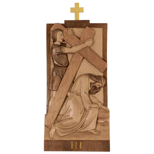 Way of the Cross 14 stations 40x20cm, in multi-patinated Valgardena wood 4