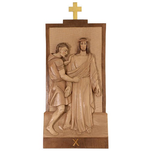 Way of the Cross 14 stations 40x20cm, in multi-patinated Valgardena wood 14