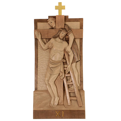 Way of the Cross 14 stations 40x20cm, in multi-patinated Valgardena wood 15