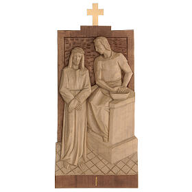 Way of the Cross 14 stations 40x20cm patinated Valgardena wood