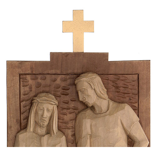Way of the Cross 14 stations 40x20cm patinated Valgardena wood 3
