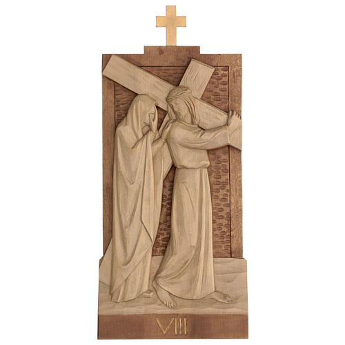 Way of the Cross 14 stations 40x20cm patinated Valgardena wood 11