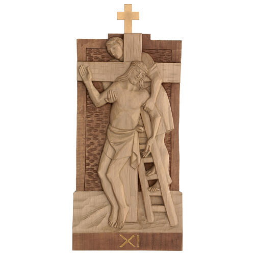 Way of the Cross 14 stations 40x20cm patinated Valgardena wood 14