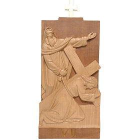 Chemin de Croix: Chemin de croix 14 stations 40x20 cm bois patiné Valgardena