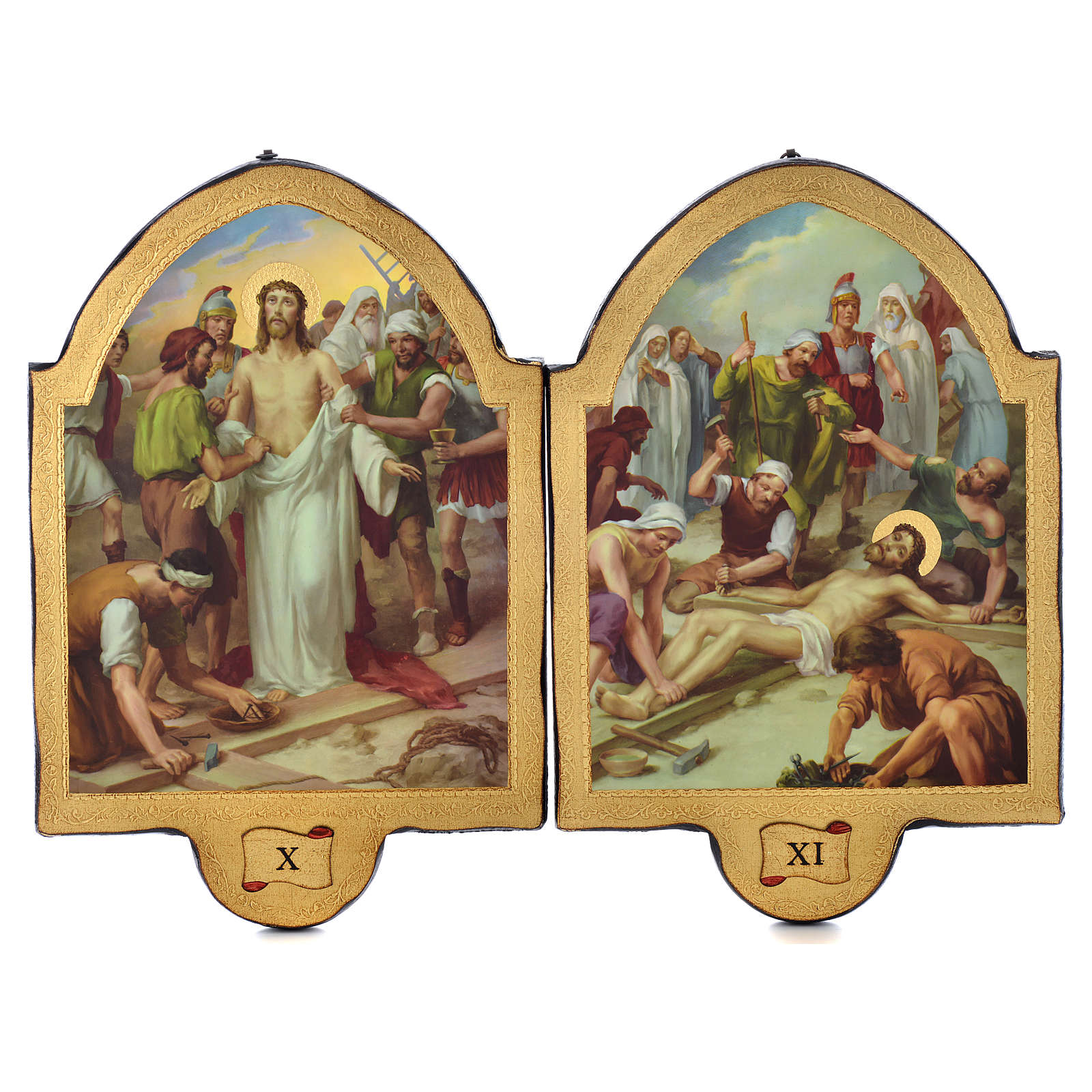 Way of the cross with 15 stations print on wood 50x35cm online sales