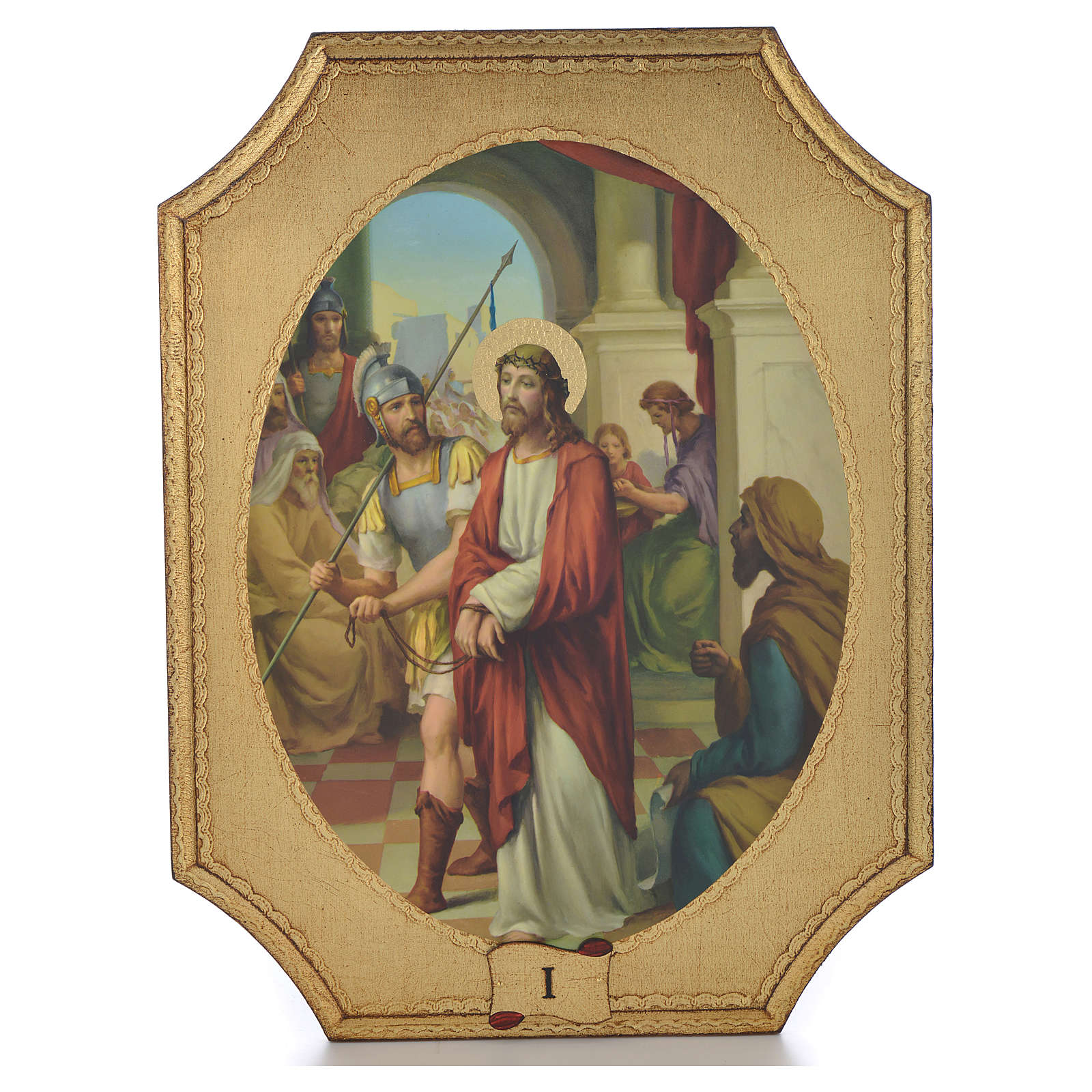 Via Crucis 15 tavole su legno sagomato foglia oro 52,5x35