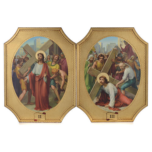 Way of the cross with 15 stations on wood with gold foil 52.5x35cm 2