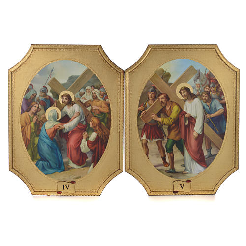 Way of the cross with 15 stations on wood with gold foil 52.5x35cm 3