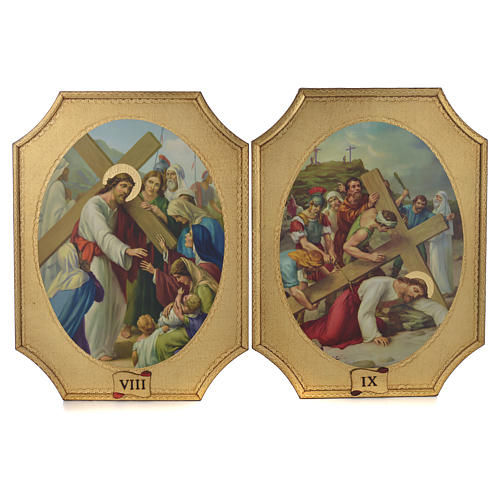 Way of the cross with 15 stations on wood with gold foil 52.5x35cm 5