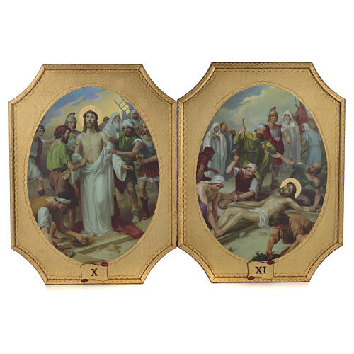 Way of the cross with 15 stations on wood with gold foil 52.5x35cm 6