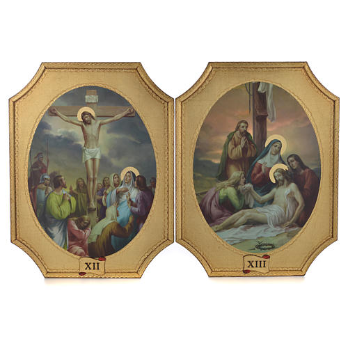 Way of the cross with 15 stations on wood with gold foil 52.5x35cm 7