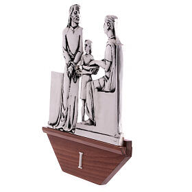Way of the cross, 15 stations in silver brass with wooden capital