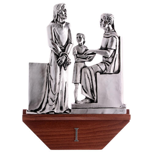 Way of the cross, 15 stations in silver brass with wooden capital 1