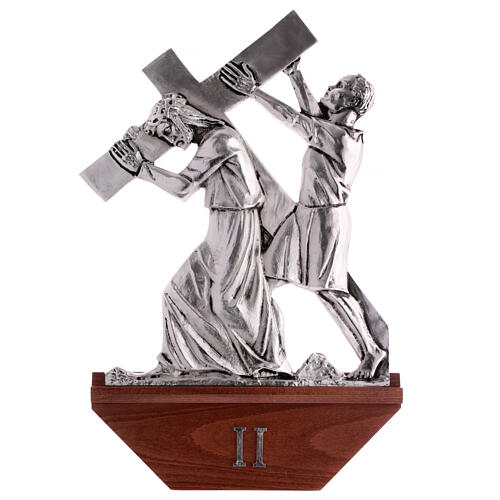 Way of the cross, 15 stations in silver brass with wooden capital 3