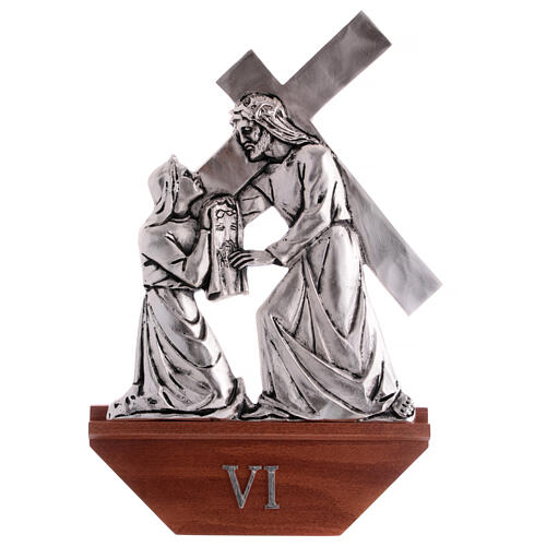 Way of the cross, 15 stations in silver brass with wooden capital 7