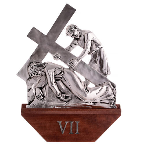 Way of the cross, 15 stations in silver brass with wooden capital 8