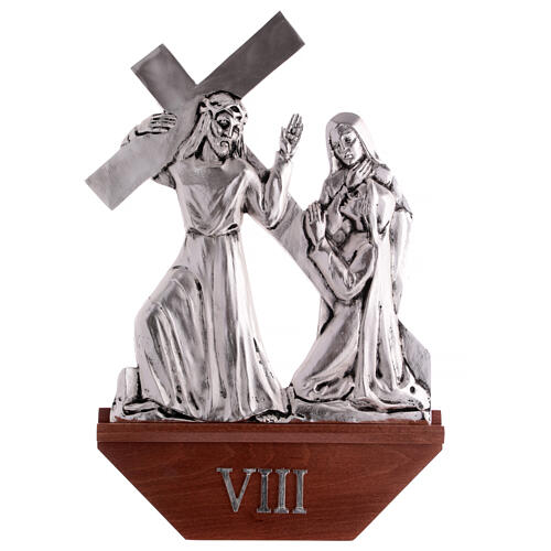 Way of the cross, 15 stations in silver brass with wooden capital 9