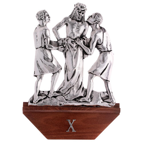 Way of the cross, 15 stations in silver brass with wooden capital 11