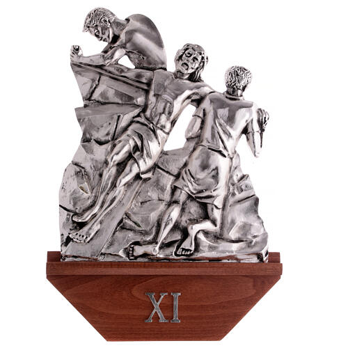 Way of the cross, 15 stations in silver brass with wooden capital 12