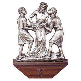 Vía Crucis: Vía Crucis latón plateado 15 estaciones capitel madera 30x50 cm