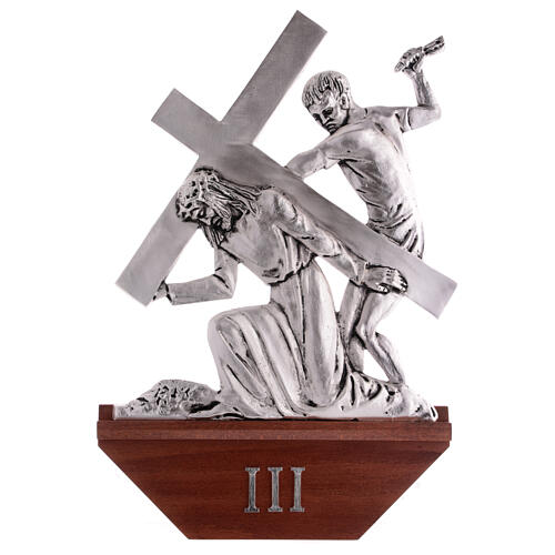 Vía Crucis latón plateado 15 estaciones capitel madera 30x50 cm 4
