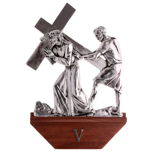 Vía Crucis latón plateado 15 estaciones capitel madera 30x50 cm 6